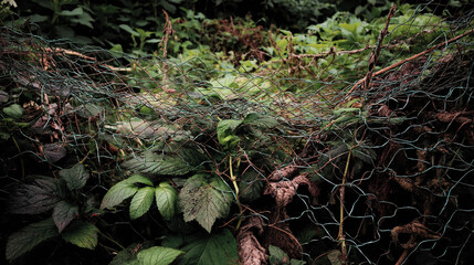 Overgrown Garden Fence Rustic Dark Moody Greenery.