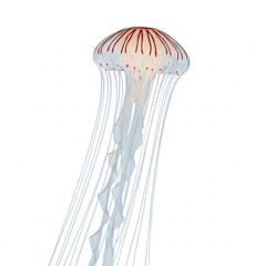 Jellyfish isolated on white background. Marine invertebrate with transparent body and flowing tentacles.
