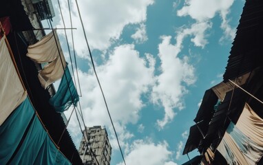 Colorful Laundry Drying Between Buildings Under