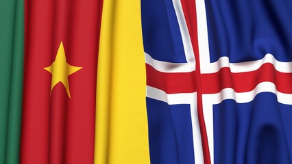 Flags of CAMEROON and  ICELAND with realistic cloth texture