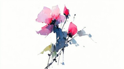 Artistic Pink   Red Poppy Flower Painting  Watercolor  Floral Art  Abstract  Elegant  Natu