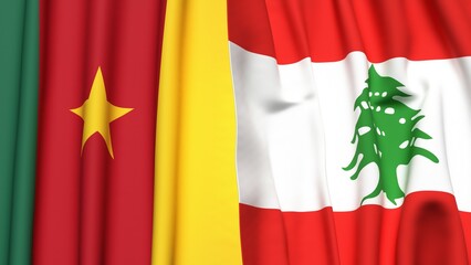 Flags of CAMEROON and  LEBANON with realistic cloth texture