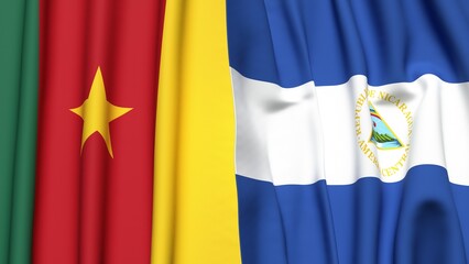 Flags of CAMEROON and  NICARAGUA with realistic cloth texture
