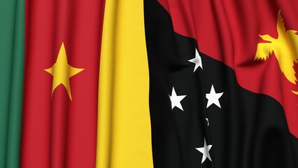 Flags of CAMEROON and  PAPUA NEW GUINEA with realistic cloth texture