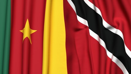 Flags of CAMEROON and  TRINIDAD with realistic cloth texture