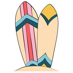 standing surfboards style line and color cute doodle illustration