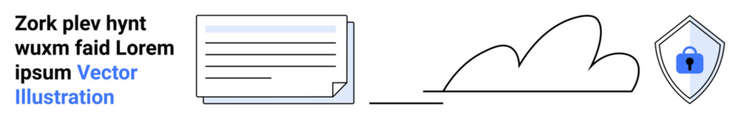 Secure document overlay beside a cloud and shield with a lock, symbolizing cloud storage security. Ideal for data safety, technology, privacy, compliance, encryption, networks cybersecurity. Perfect