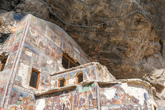 Ancient christian frescoes inside the Sumela Monastery in Trabzon, Turkey. 10 September 2023