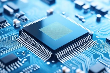 Close-up Shot of a Modern Blue Computer Processor Unit Chip Set