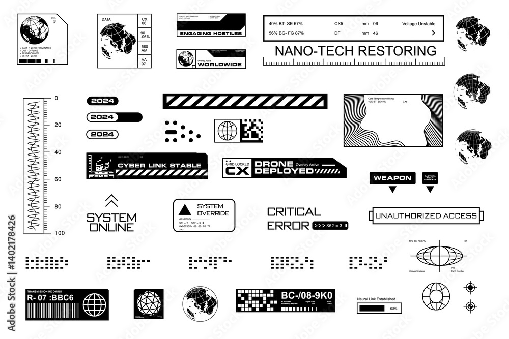 Wall mural cyberpunk sci-fi digital interface elements for design and technology