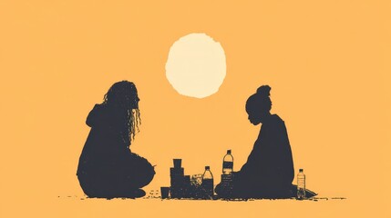 Fototapeta premium Silhouettes of Women in Deep Conversation Seeking Support and Mental Wellness