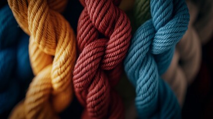 Multiple colored ropes twist together, forming a strong braid set against a two-tone background that embodies collaboration and the power of unity in diversity