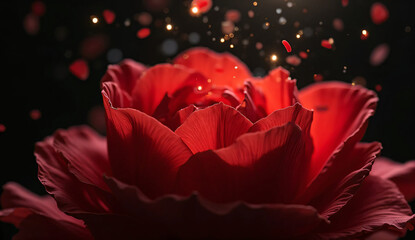 Generated image, Red Petals scattered on black background	