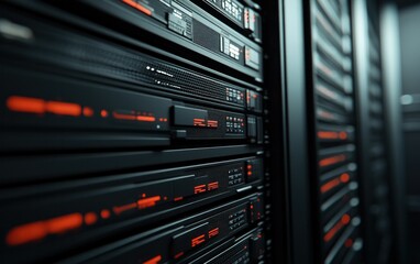 Data Center Server Racks with Red Lights
