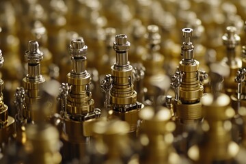 Golden Army A Mesmerizing Close-Up View of Countless Chess Pieces in Formation
