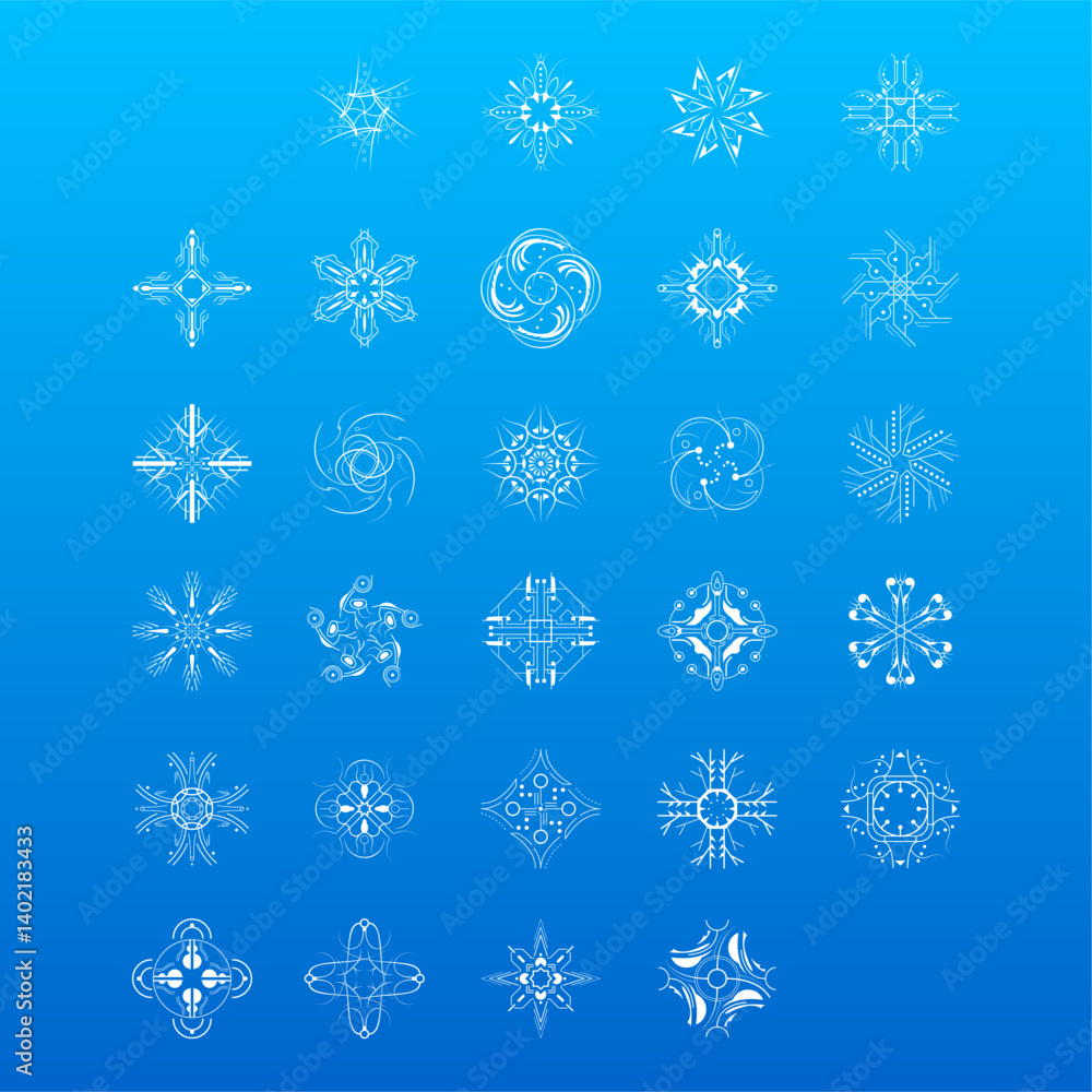 Poster set white colleciton line snowflake winter decoration elements vector design style