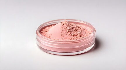 Round pink powdered makeup sample as a cosmetics product.generative.ai