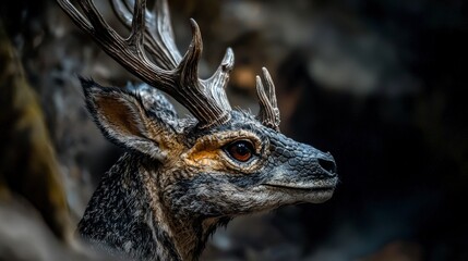 Obraz premium Close-up of mystical qilin antlers in enchanted forest nature photography with a fantasy concept