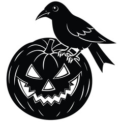 Fototapeta premium bird on a jack o lantern silhouette