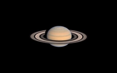 Pale Yellow Planet with Beige Rings Against Black