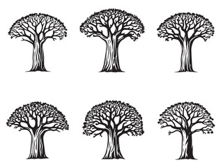 Angkor Wat Line Art Set of 6 on White Background