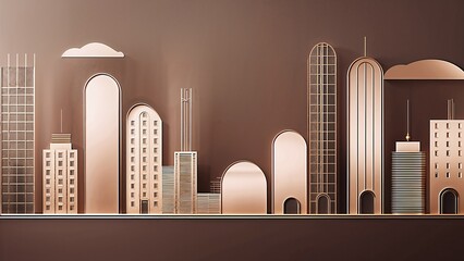 Elegant urban night scene with minimal gold line art buildings on a deep black background, modern and upscale feel, ideal for VIP invitations or luxury mockups.