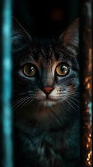 Cat Through Bars Nighttime