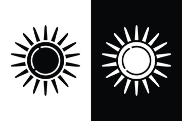 Sunset and Sunshine Icon. Black and White Sun Vector Illustration