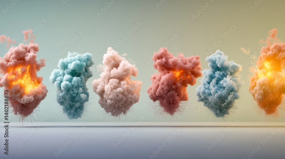 Leinwandbilder explosion bursts rendered in vivid gradients appear in different detonation stages against a soft pa