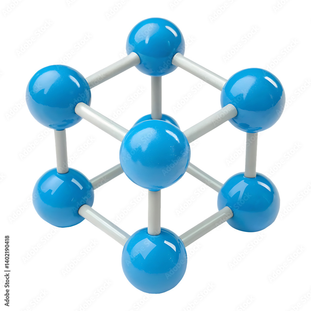 Poster 3d model of a simple cubic crystal lattice structure.