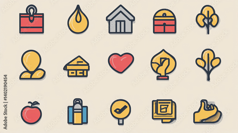Poster collection of cute vector icons for web design and mobile app ui design with modern style and colors