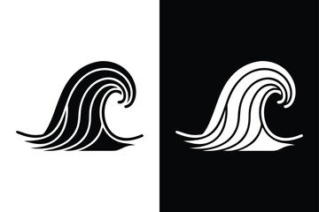 Water Wave Vector. Black and White Icons of Ocean, Tide, and Spray