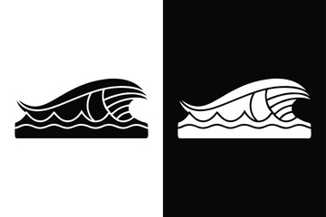 Tsunami and Tide Vector Icon. Decorative Wave Silhouettes for Marine Graphics