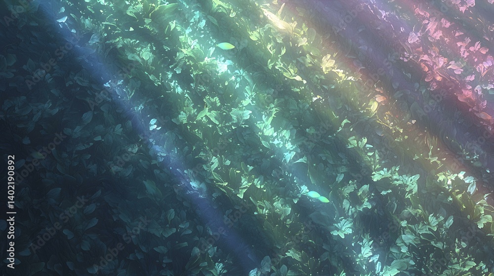 Poster sunbeams filtering through lush foliage, creating a dreamy, ethereal atmosphere. perfect for backgro