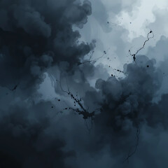 Ethereal Dark Clouds with Ink Splatters