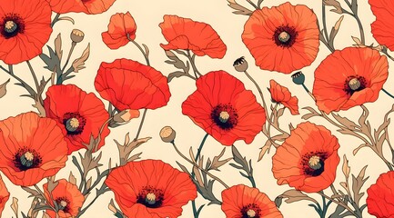 seamless background with poppies