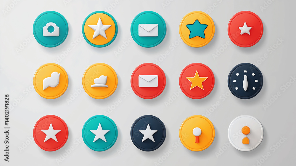 Poster colorful assorted round social media icons buttons for web design and mobile app development interfa