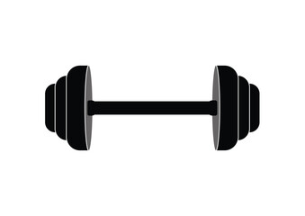 Simple dumbbell with three weight plates per side. Bold, modern design for workout icons, gym branding, or posters
