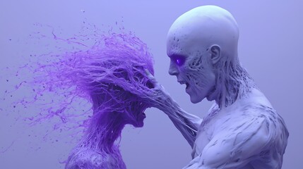 Telepathic Monster Overpowers Victim with Explosive Colors, 超能力モンスターが被害者を圧倒し爆発的な色彩が広がる.Generative AI