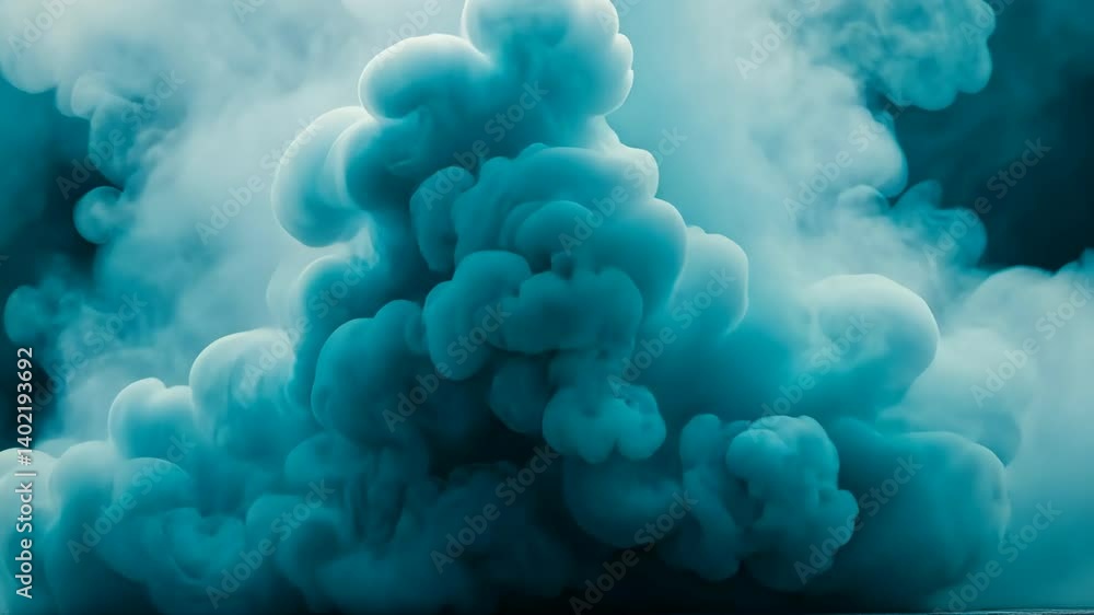 Aufkleber a massive plume of dense light teal smoke billowing upwards with swirls and curls, abstract forms an