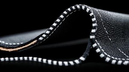Naklejka premium Close-up of black fabric with contrasting white stitching, showcasing texture and detail.