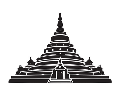 Borobudur Temple Line Art Set Clean Black and White Design