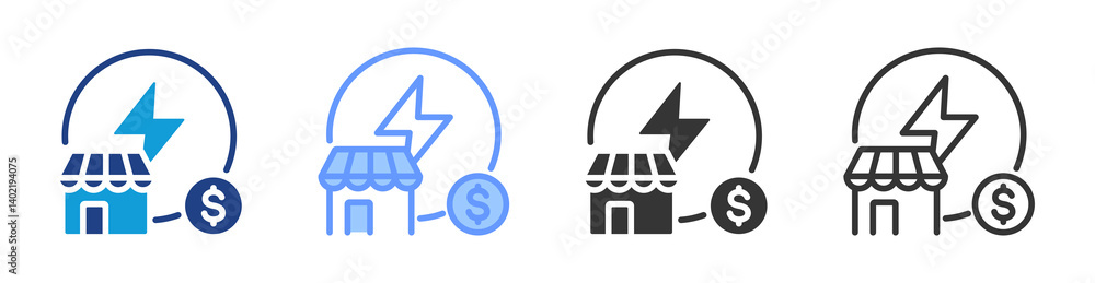 Poster Market Power icon set multiple style collection