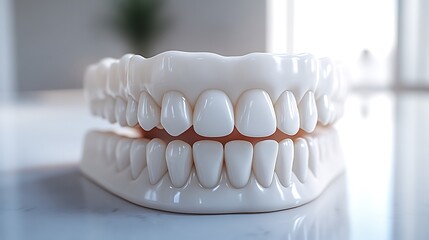 Floating 3D dental models of healthy and carious teeth in a sterile white environment with smooth shadows and clinical glow