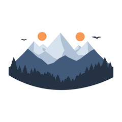 Twin Mountains with Sunrise and Trees Illustration
