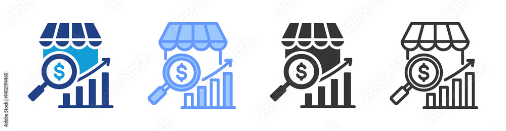 Aufkleber market efficiency icon set multiple style collection