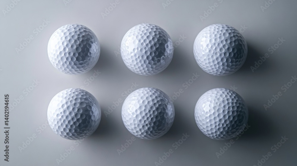 Aufkleber six clean white golf balls are organized in a neat grid pattern on a light gray background, creating