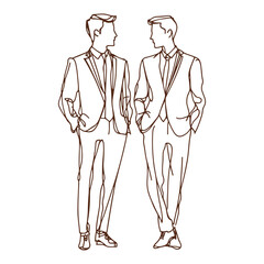 Two Businessmen Walking and Talking – Line Art