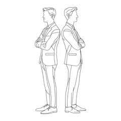 Two Men Standing Proudly with Crossed Arms – Line Drawing