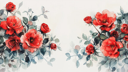 Fototapeta premium Elegant wedding invitation card background . Minimal hand painted watercolor botanical flowers texture template background. Design for wedding, vip cover, poster, rsvp moderncard.Valentine's Day